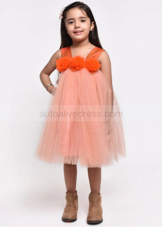 Peach Tulle Orange Flowers Adorable Flower Girl Dress